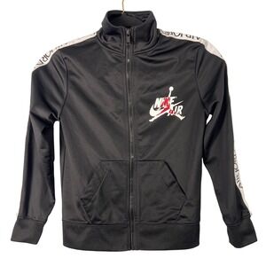 Nike Air Jordan Kids Black White Red Zip Up Track Jacket Boys Small Sporty
